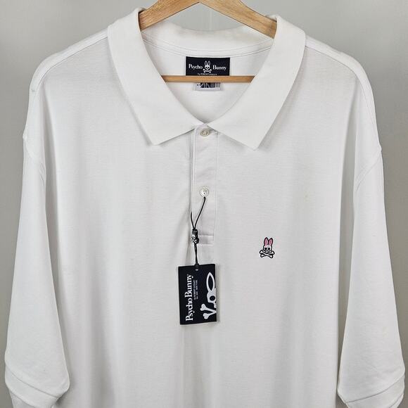 Psycho Bunny Big and Tall Classic White Polo | Men's 4XLT | MULTIPLE STAINS - Picture 1 of 16
